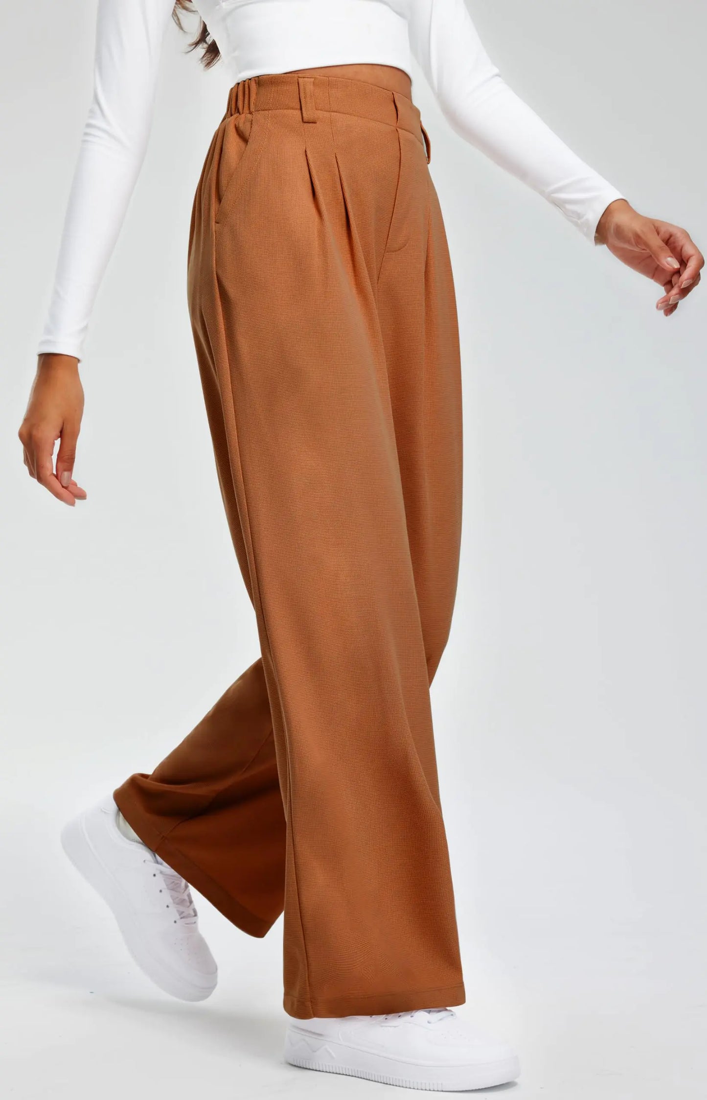 Libin Women's Wide Leg Pants 27"/29" High Waisted Waffle Knit Casual Slacks Work Pants Business Palazzo Trousers with Pockets 29"Inseam XX-Large 08-orange