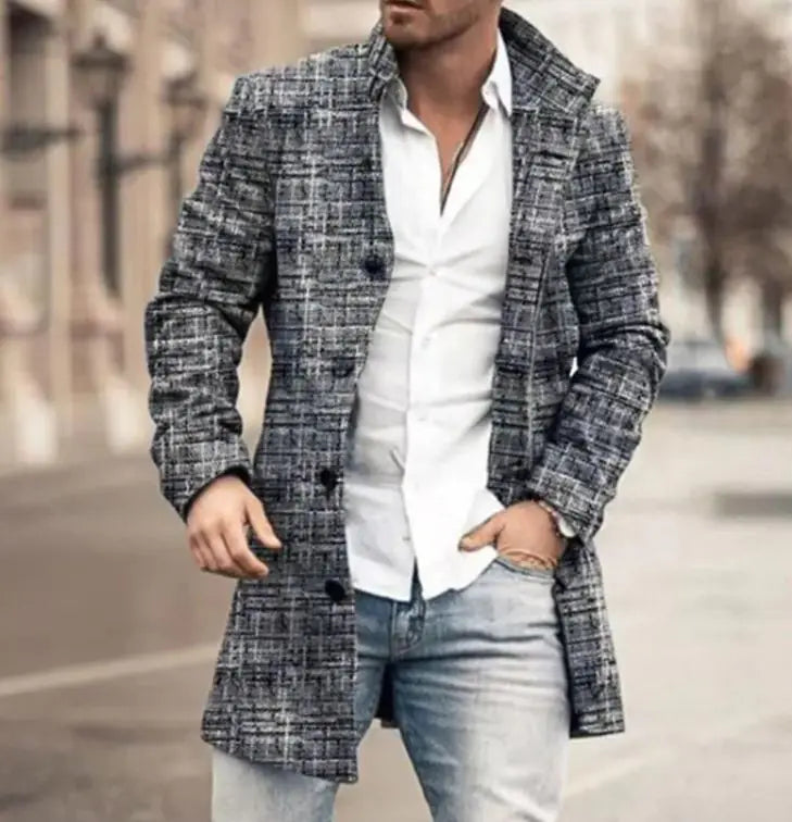 Men's Fashion Casual Tweed Stand-up Collar Coat