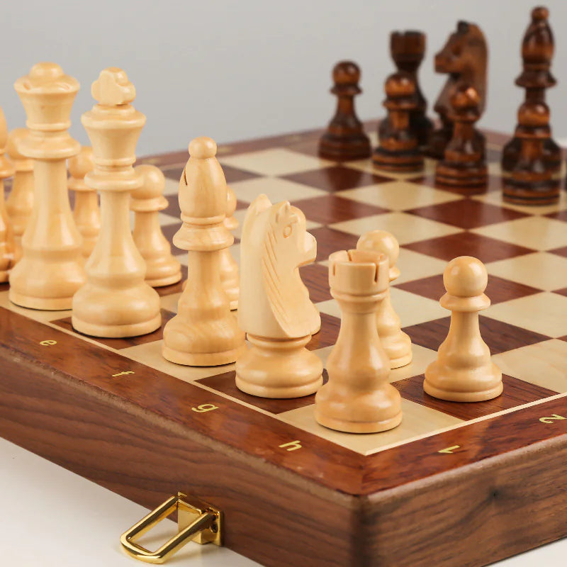 Chess Solid Wood Set Large Children's Wooden Folding Chessboard