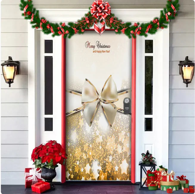 Christmas Forest Background Fabric Door Hanging for Christmas Party Decoration