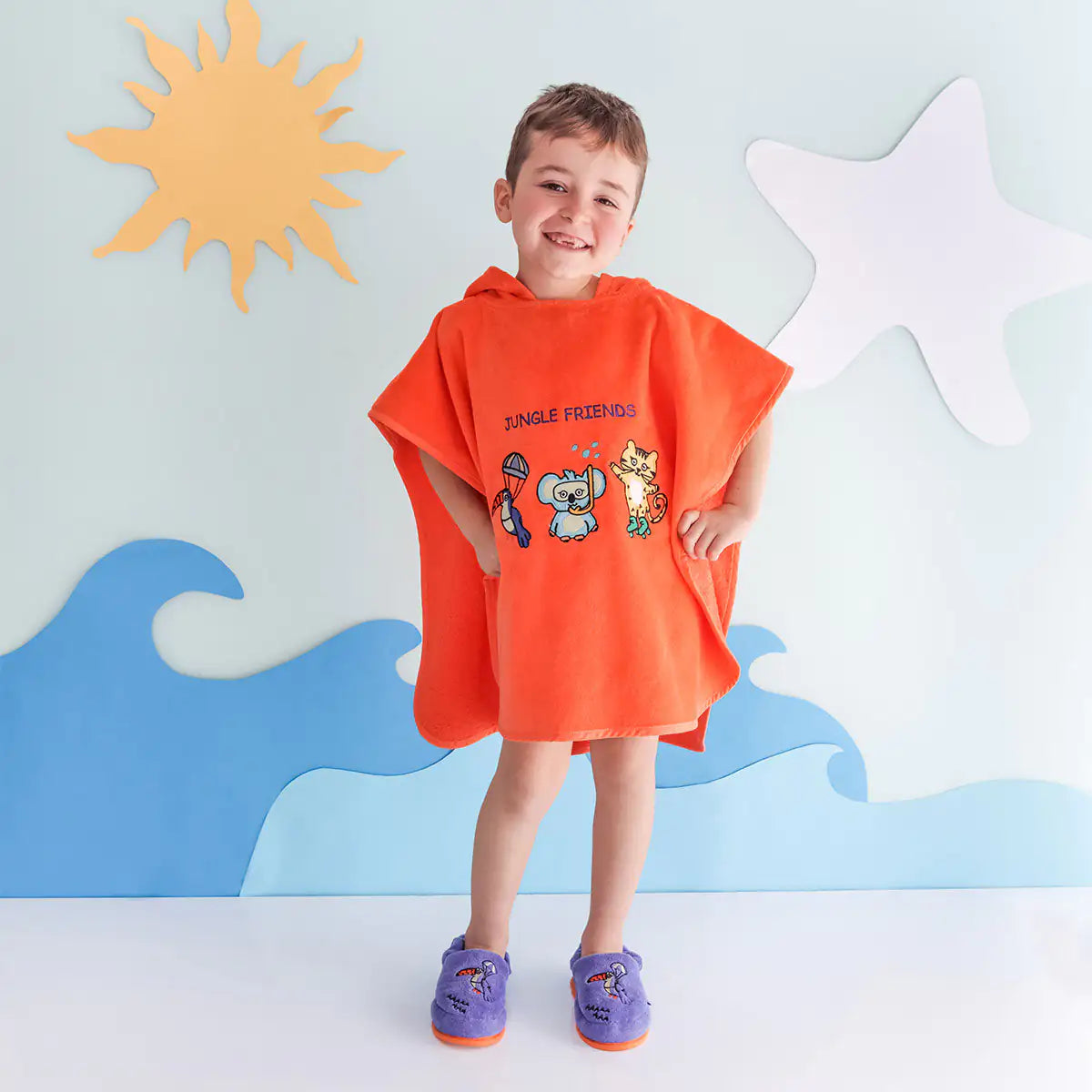 Milk&Moo Kids Poncho %100 Cotton One Size Orange