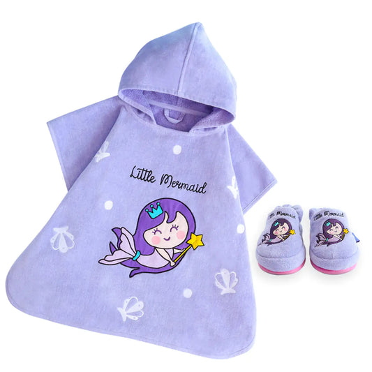 Milk&Moo Kids Poncho and House Slippers Little Mermaid