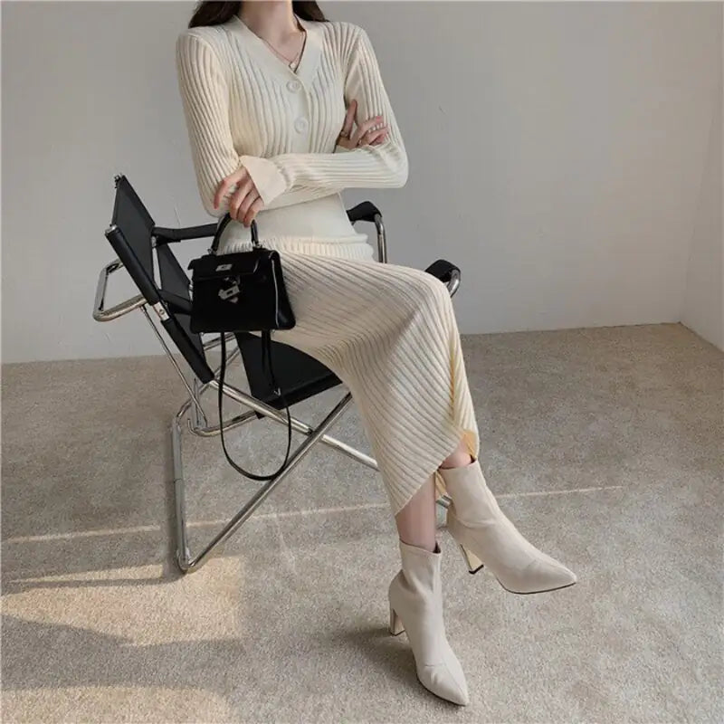 Autumn Knitted Long Sleeved Elegant Dress