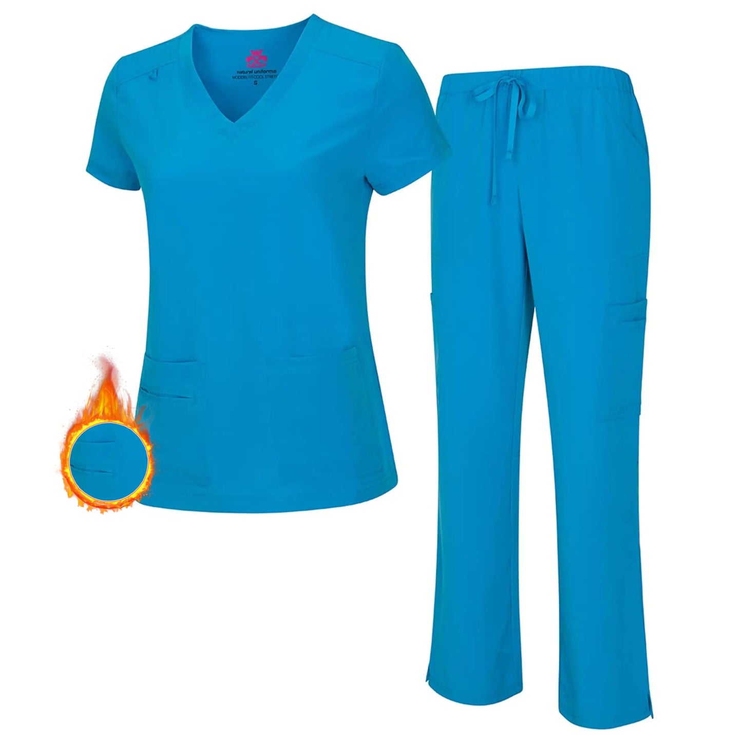 M&M SCRUBS Women's Breathable Cool Stretch Fabric Scrub Top and cargo Pant Set W.b X-Small-Petite