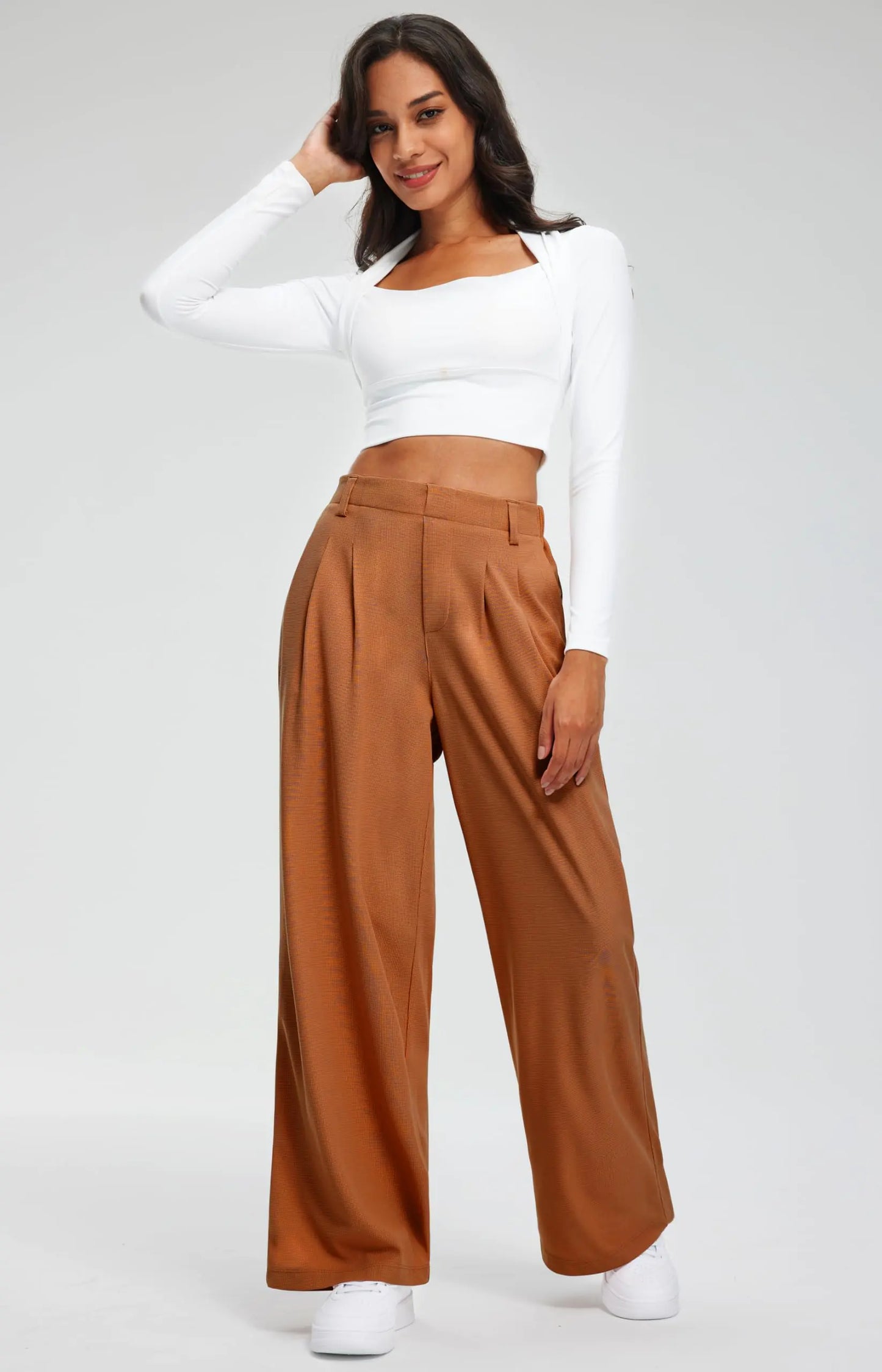 Libin Women's Wide Leg Pants 27"/29" High Waisted Waffle Knit Casual Slacks Work Pants Business Palazzo Trousers with Pockets 29"Inseam XX-Large 08-orange