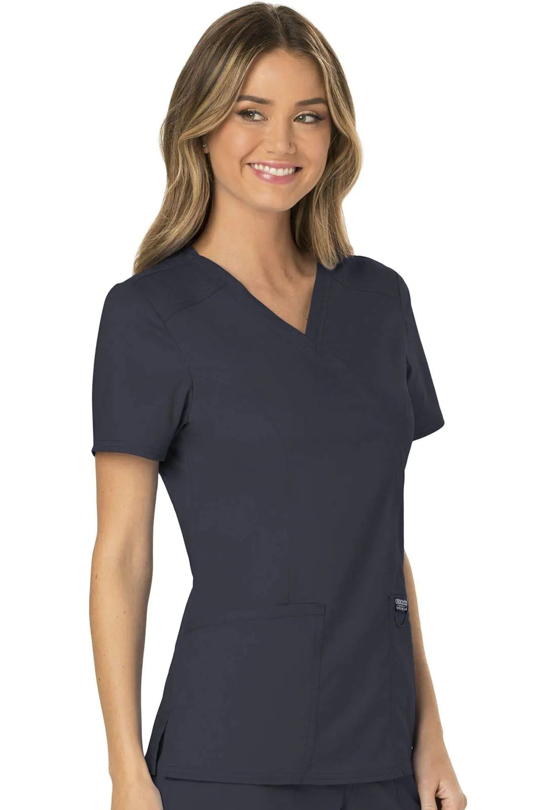 Cherokee Scrubs for Women Mock Wrap Top with 3 Pocket, Back Princess Seams WW610 X-Large Pewter