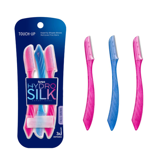 Schick Hydro Silk Touch-Up Dermaplaning Tool with Precision Cover, 3ct | Dermaplane Razor, Face Razors for Women, Eyebrow Razor, Facial Razor, Dermaplaning Razor, Womens Face Razor Peach Fuzz Remover 3 Count (Pack of 1)