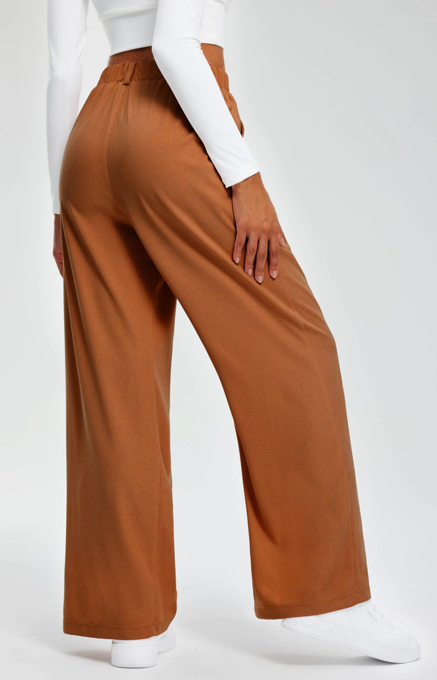 Libin Women's Wide Leg Pants 27"/29" High Waisted Waffle Knit Casual Slacks Work Pants Business Palazzo Trousers with Pockets 29"Inseam XX-Large 08-orange