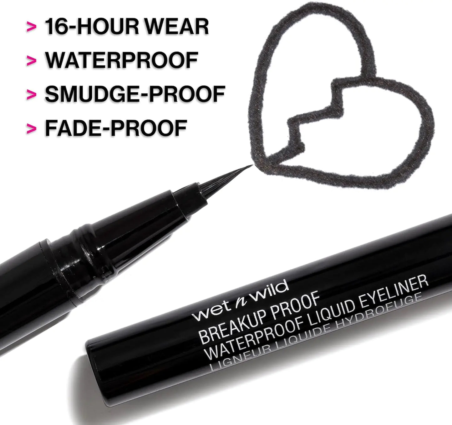 wet n wild Mega Last Breakup Proof Liquid Eyeliner - Quick Drying, Smudge-Resistant, 16-Hour Wear - Cruelty-Free & Vegan - Black 0.03 Fl Oz (Pack of 1)