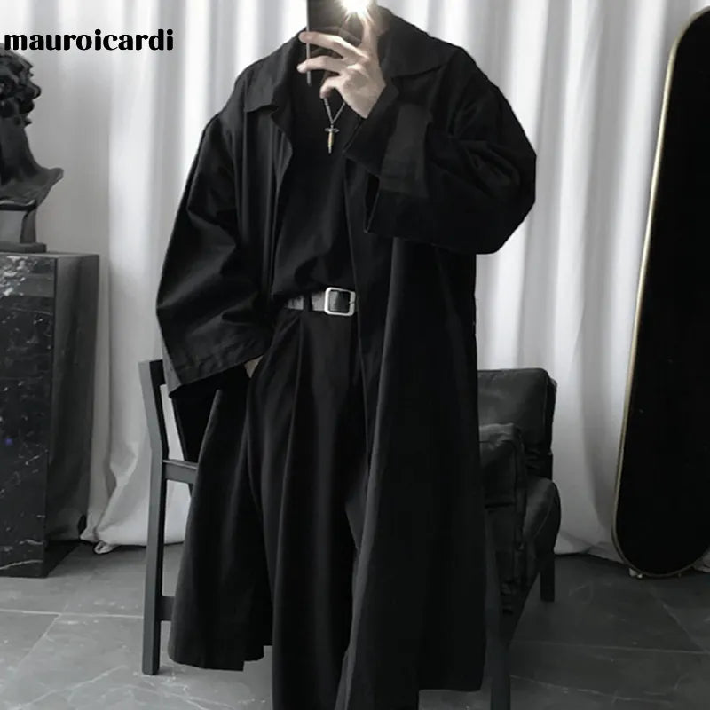 Mauroicardi Autumn Long Black Oversized Trench Coat