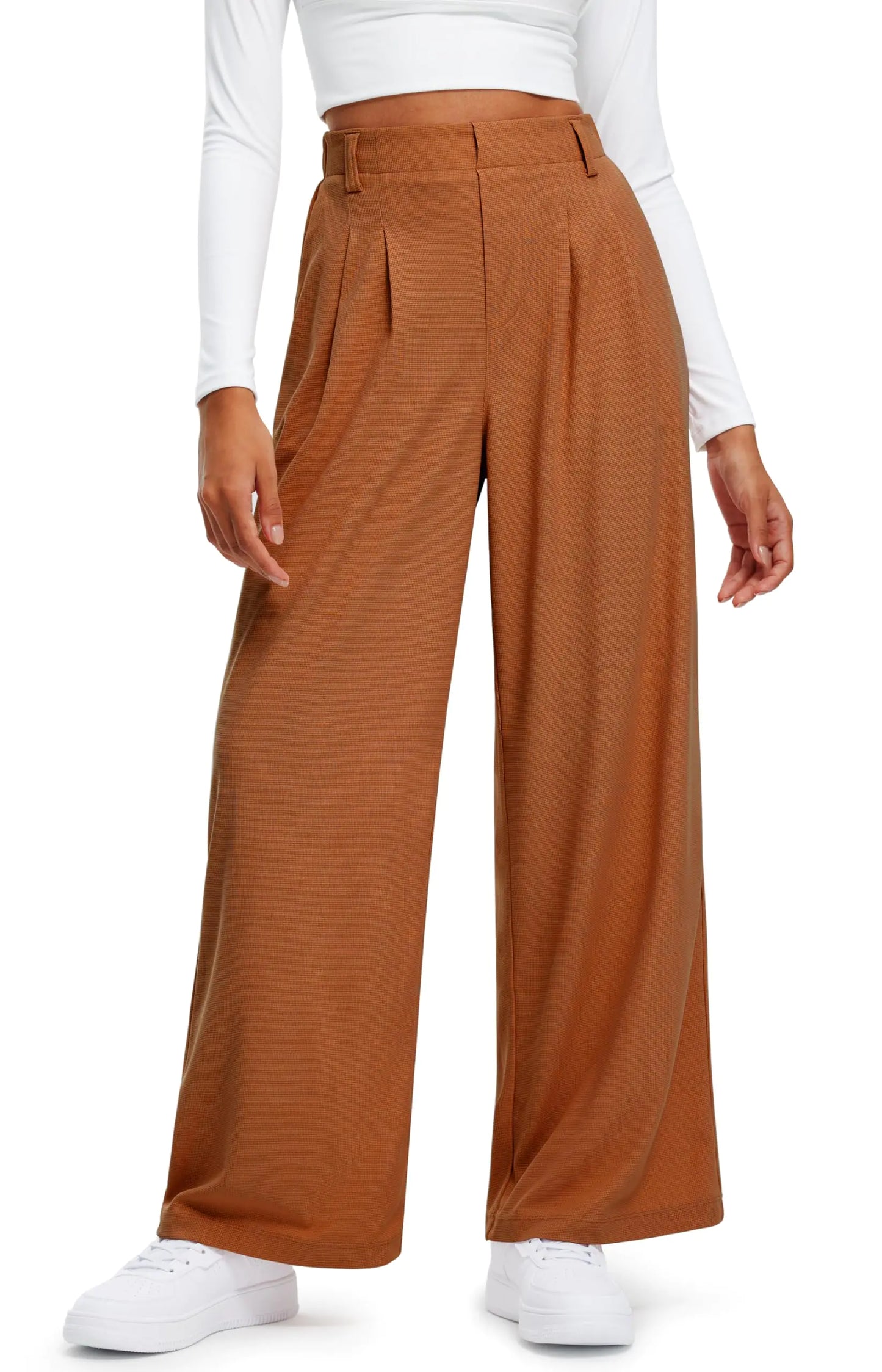 Libin Women's Wide Leg Pants 27"/29" High Waisted Waffle Knit Casual Slacks Work Pants Business Palazzo Trousers with Pockets 29"Inseam XX-Large 08-orange