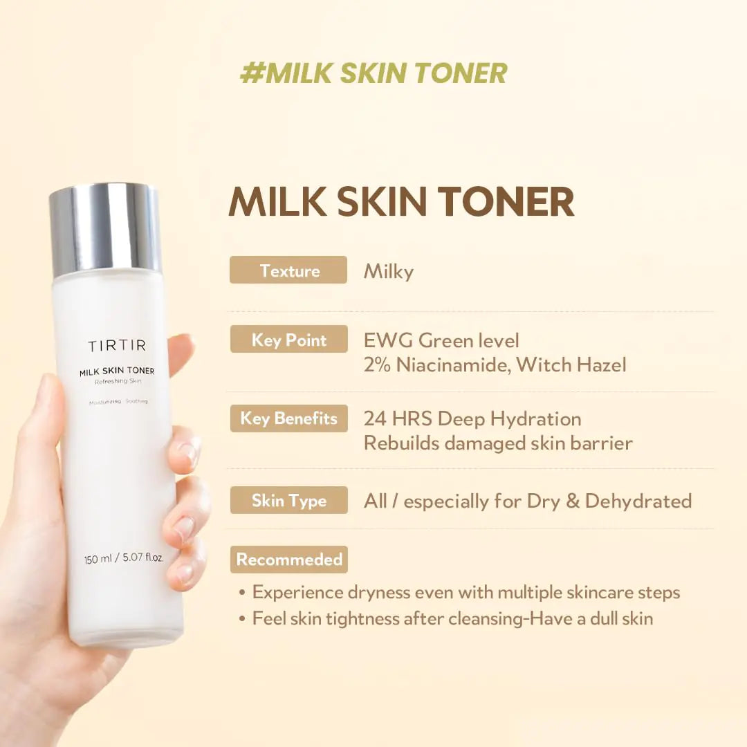 TIRTIR Milk Skin Toner Light | Instant Hydration with 4% Niacinamide, Pore-tightening, Vegan toner for Acne-prone, Sensitive & Oily skin, Fungal Acne Safe, Panthenol, Allantoin, Vitamin B, 0.67 Fl Oz 0.67 Fl Oz (Pack of 1)