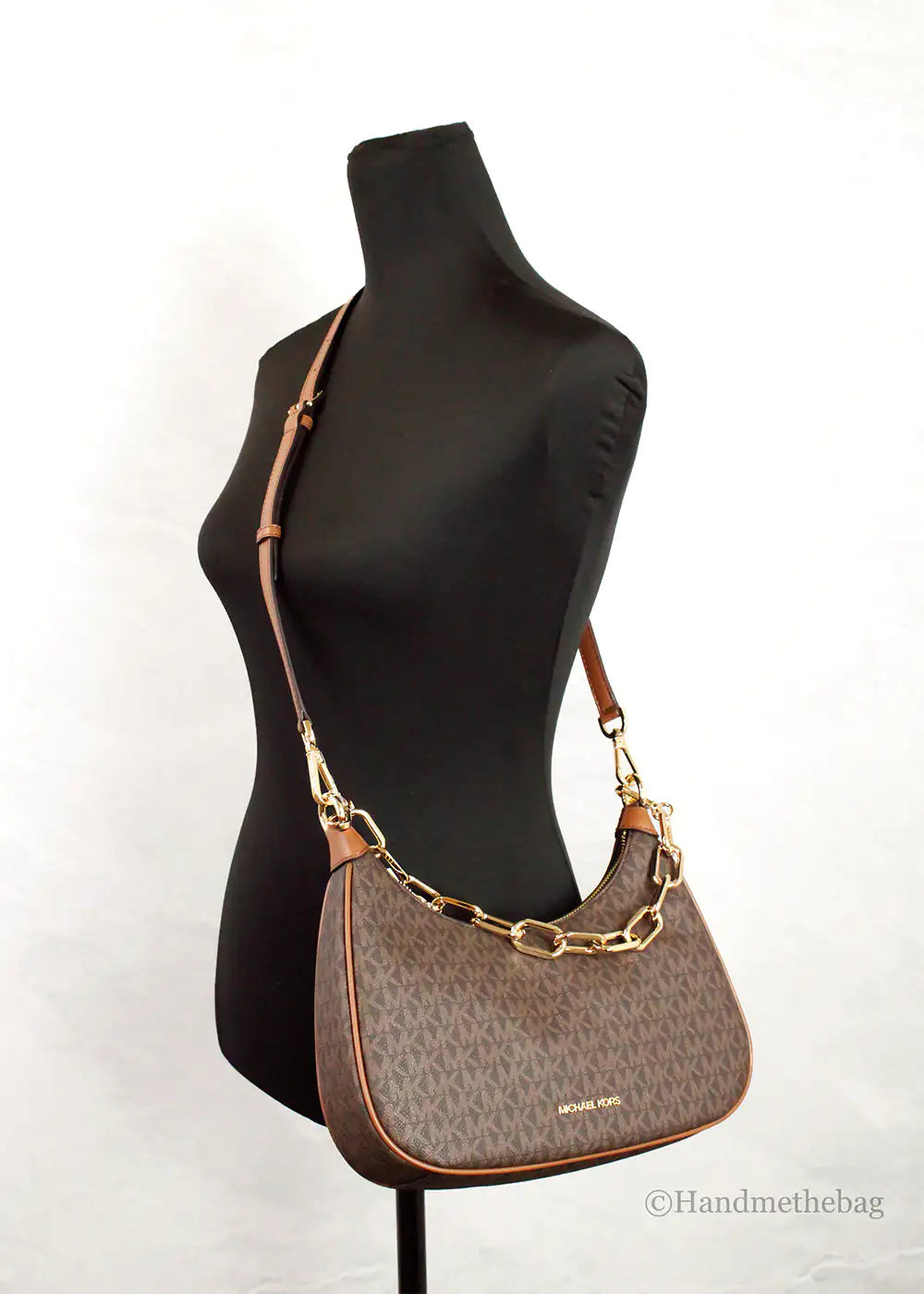 Michael Kors Cora Large Brown Zip Pouchette Shoulder Bag