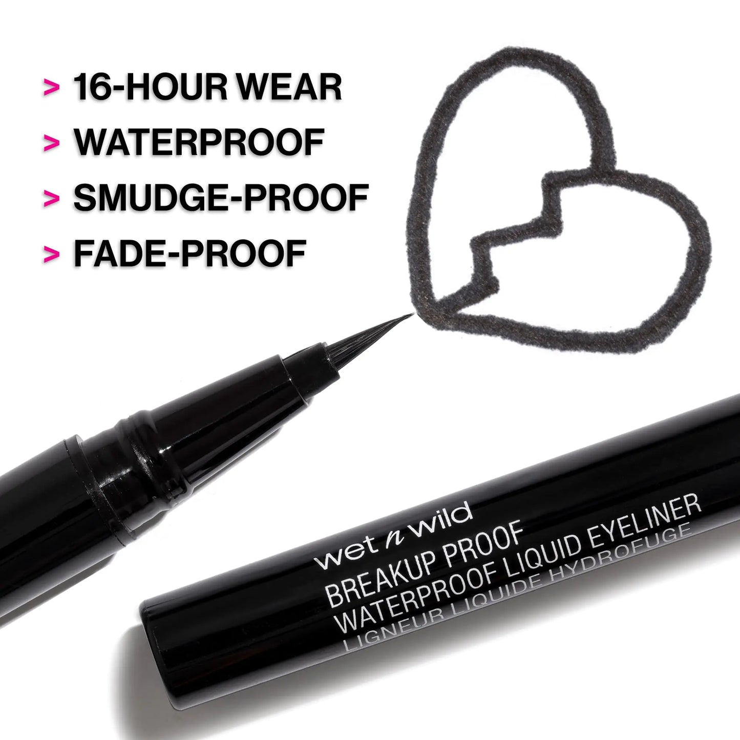 wet n wild Mega Last Breakup Proof Liquid Eyeliner - Quick Drying, Smudge-Resistant, 16-Hour Wear - Cruelty-Free & Vegan - Black 0.03 Fl Oz (Pack of 1)