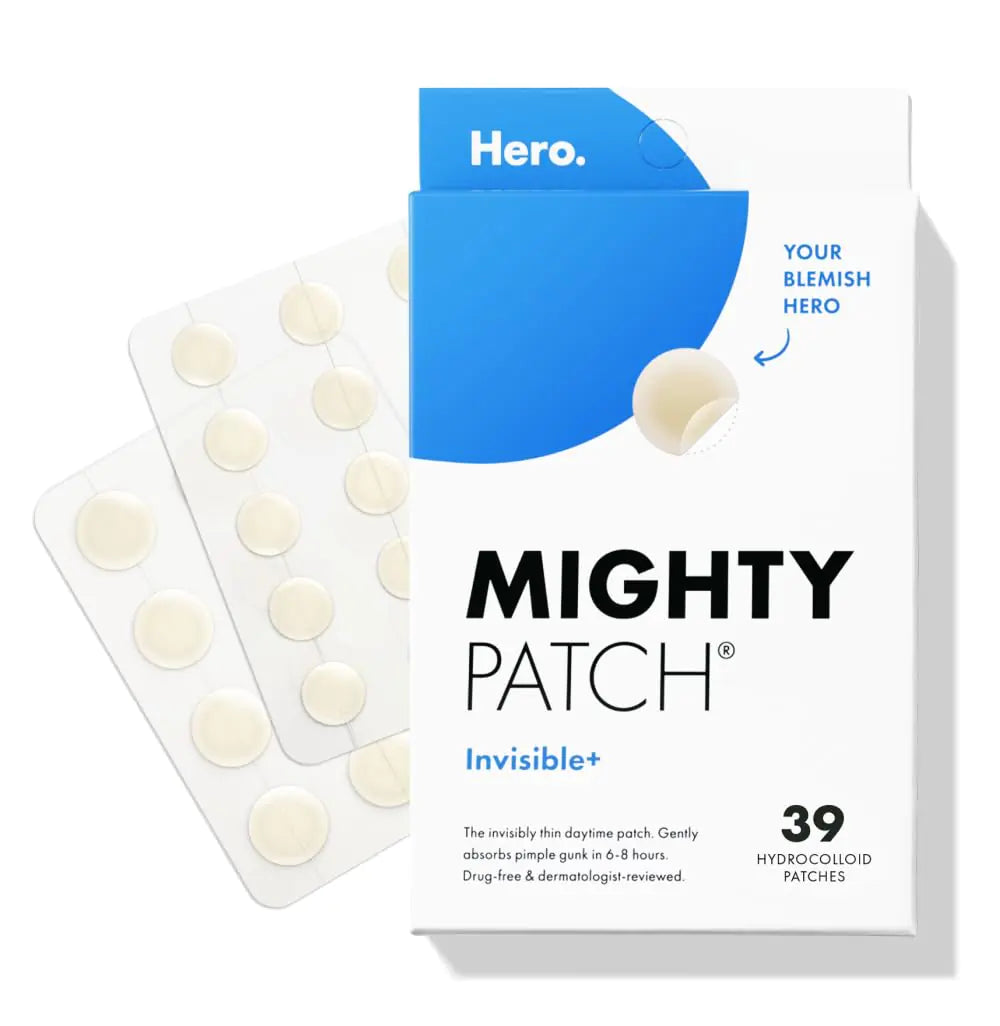 Hero Cosmetics Mighty Patch™ Invisible+ Patch - Daytime Hydrocolloid Acne Pimple Patches for Covering Zits and Blemishes, Ultra Thin Spot Stickers for Face and Skin, Vegan-friendly (39 Count) 39 Count (Pack of 1)