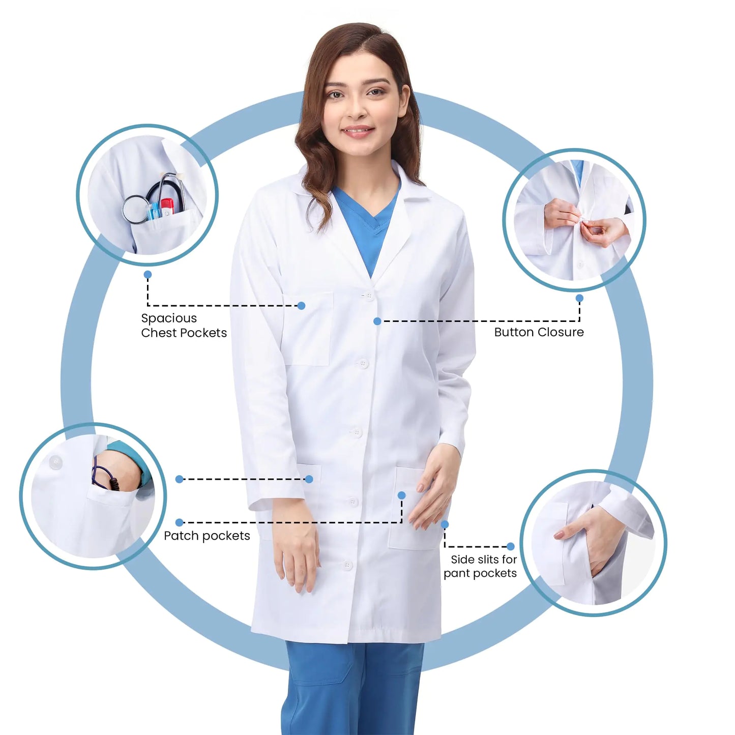 NY Threads Professional Lab Coat for Women, Long Sleeve Poly Cotton Medical Coat Small (Pack of 1) White