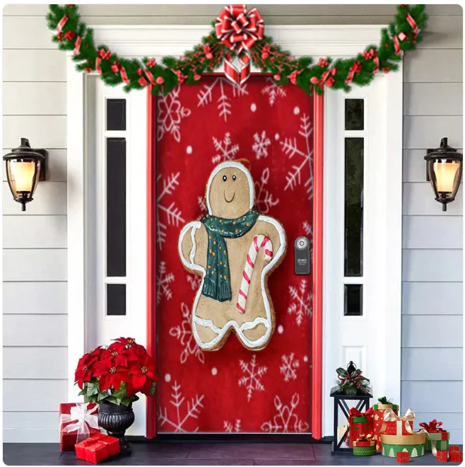 Christmas Forest Background Fabric Door Hanging for Christmas Party Decoration