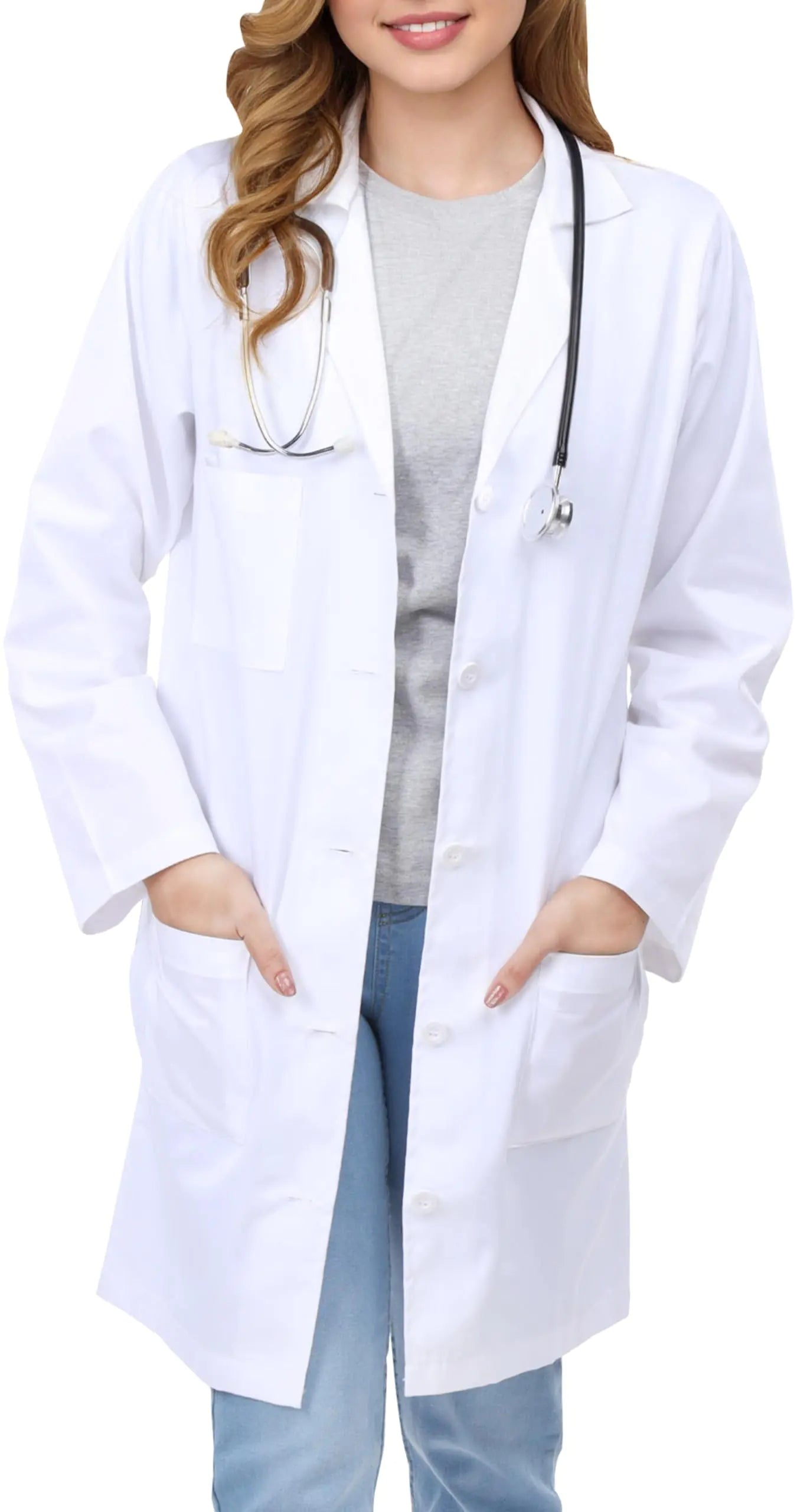 NY Threads Professional Lab Coat for Women, Long Sleeve Poly Cotton Medical Coat Small (Pack of 1) White