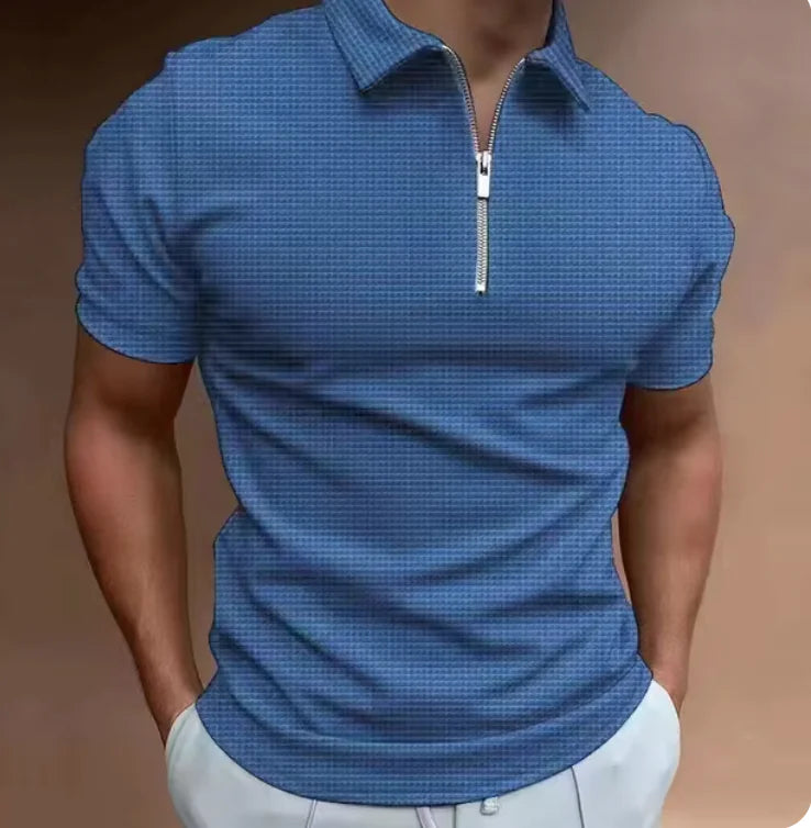 Men's Zip Waffle Polo Shirt