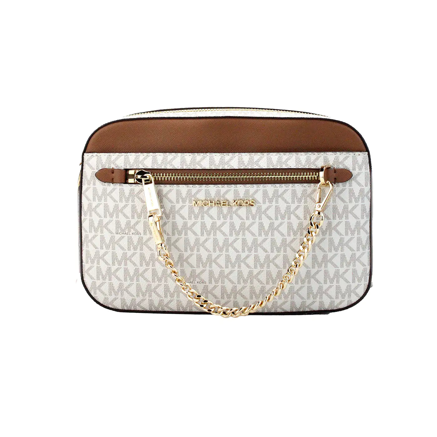 Michael Kors Jet Set EW Vanilla PVC Zip Chain Crossbody