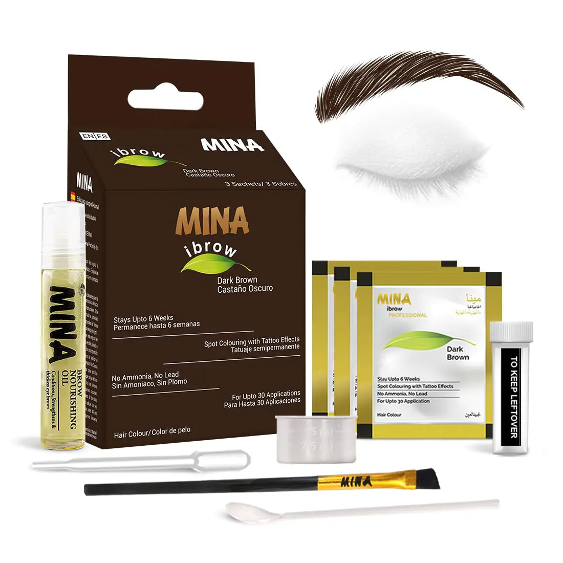 MinaiBrow Tint Kit Dark Brown | Natural Spot Coloring Brow Powder with Oil & Brush | Water & Smudge Proof, Long-Lasting, Instant Brow Dye Kit, 100% Gray Converge, Vegan and Cruelty-Free Dark Brown + Oil + Brush