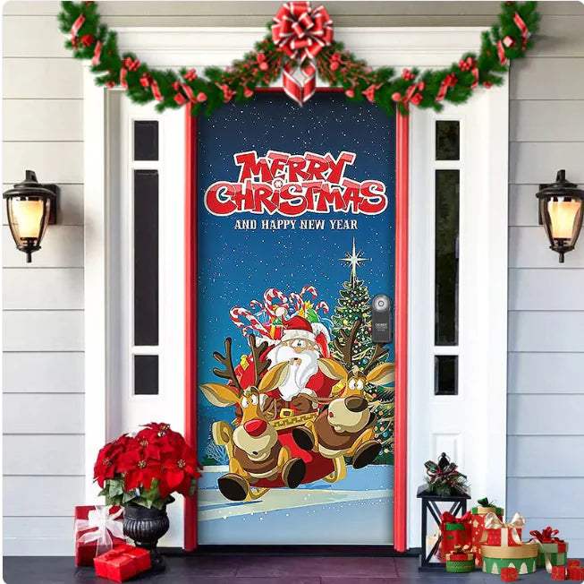 Christmas Forest Background Fabric Door Hanging for Christmas Party Decoration