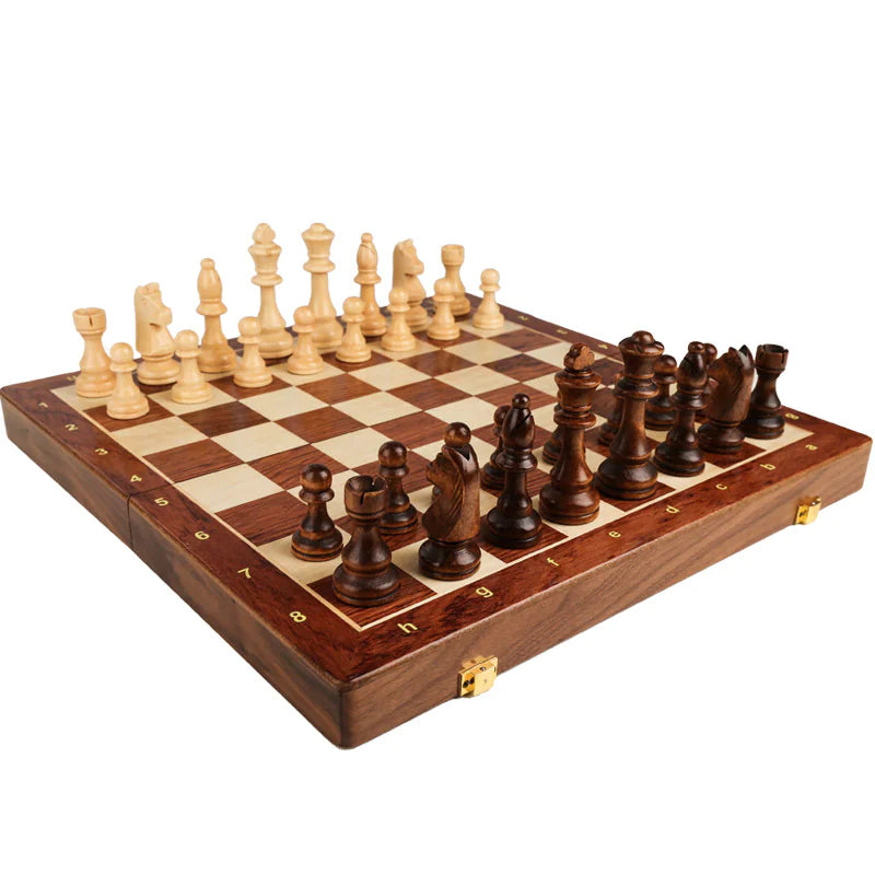 Chess Solid Wood Set Large Children's Wooden Folding Chessboard