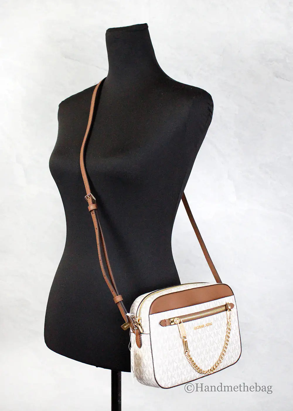 Michael Kors Jet Set EW Vanilla PVC Zip Chain Crossbody