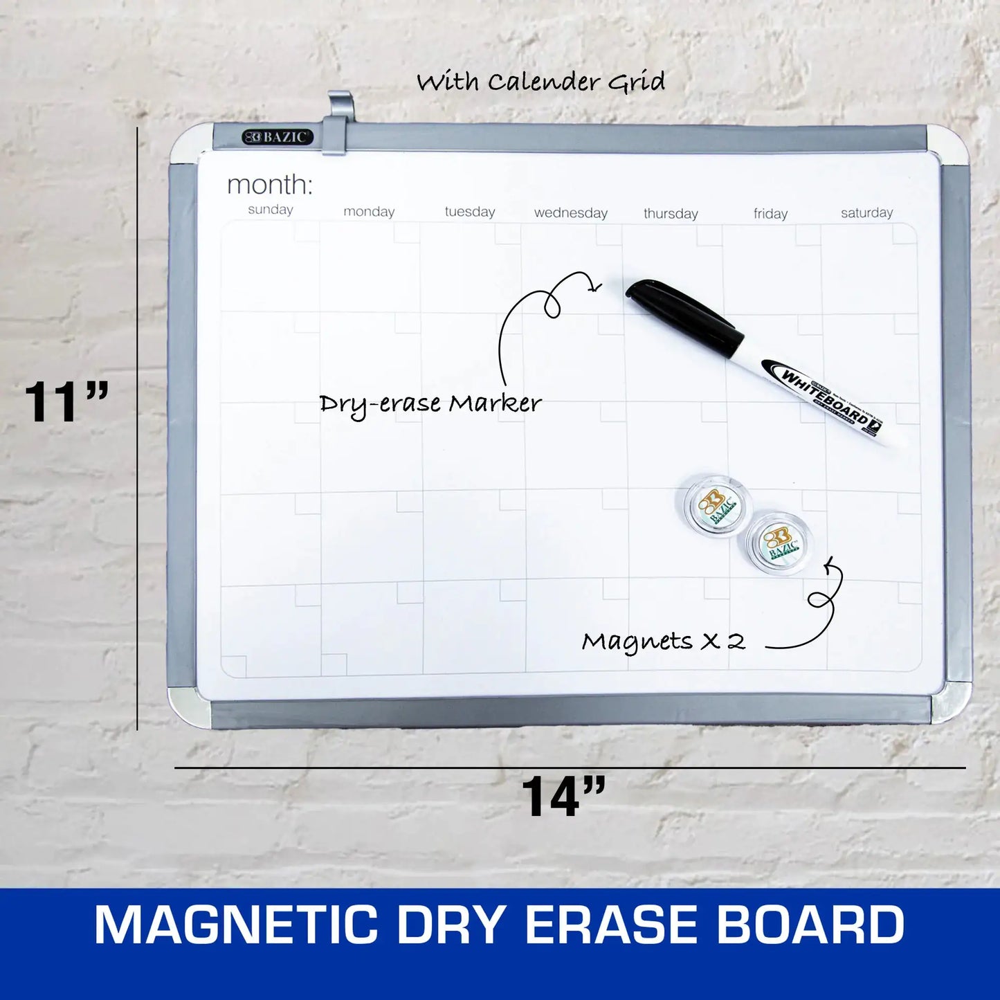 Magnetic Dry Erase Calendar Board 11″ X 14″ w/ Marker & 2 Magnets