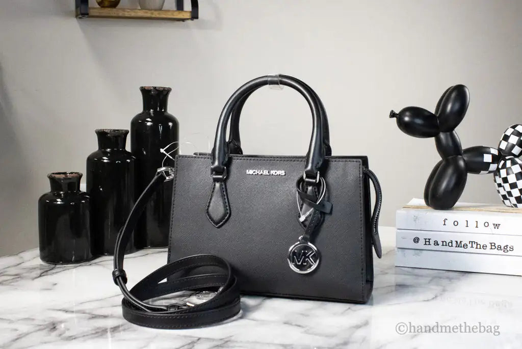 Michael Kors Sheila Small Black Vegan Center Zip Satchel