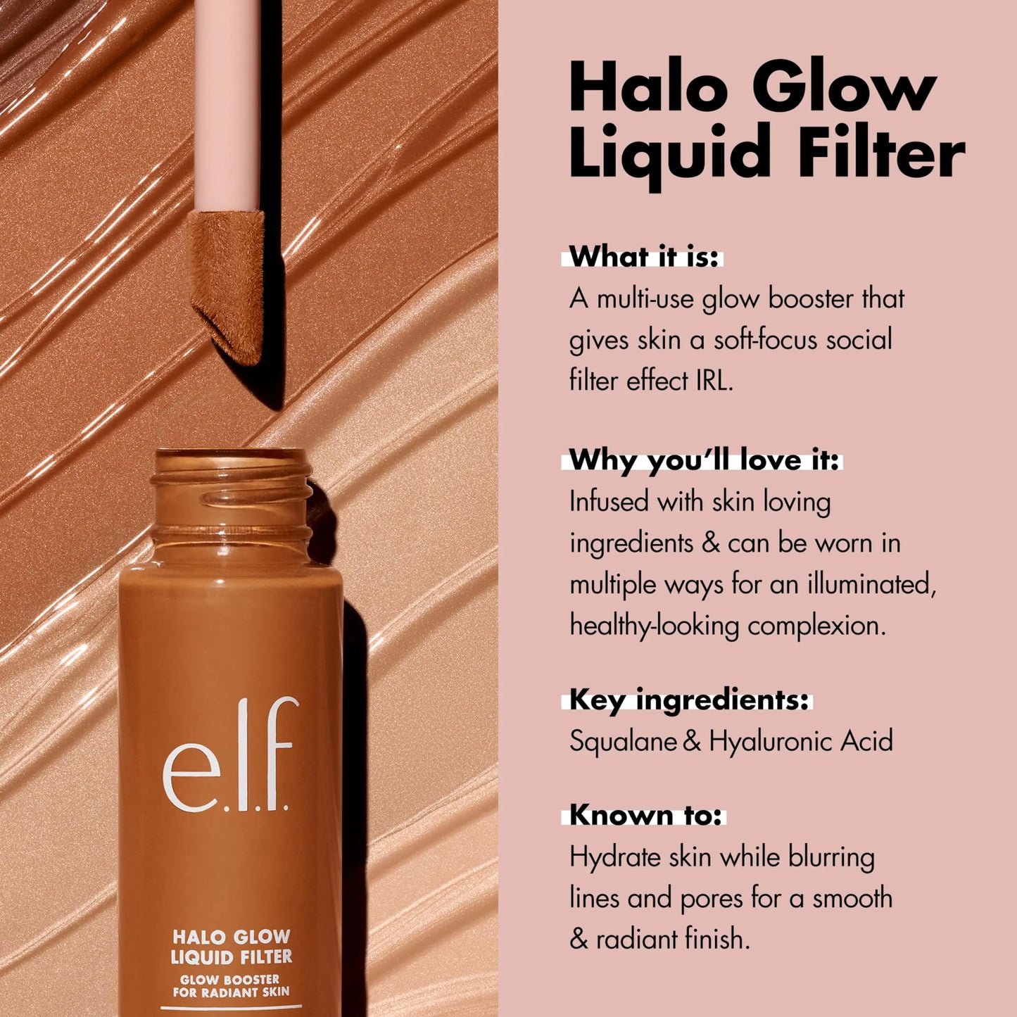 e.l.f. Halo Glow Liquid Filter, Complexion Booster For A Glowing, Soft-Focus Look, Infused With Hyaluronic Acid, Vegan & Cruelty-Free, 8.5 Rich 1.06 Fl Oz (Pack of 1)